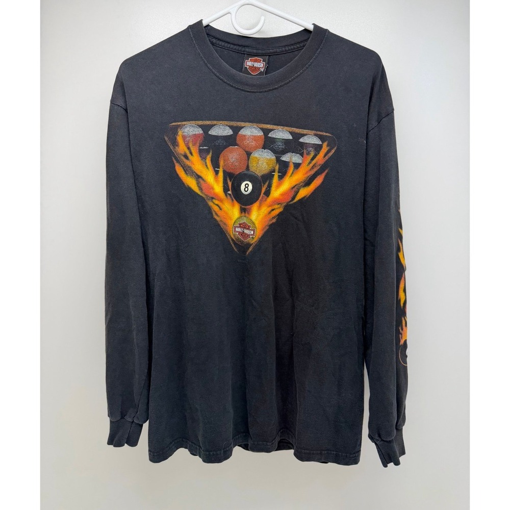 Vintage Harley Davidson Y2K 2006 8-Ball Pool Flame Wyoming Long Sleeve Size L